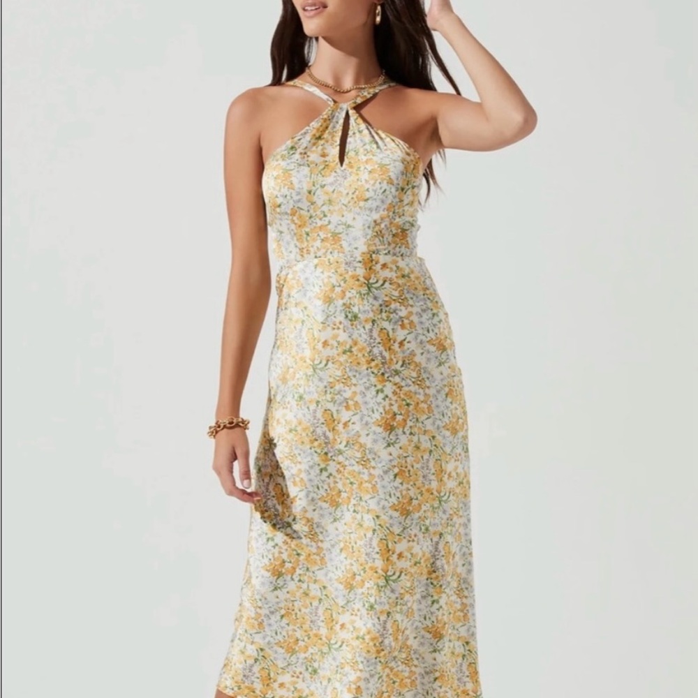 Astr Yellow and Blue Halter Sundress for Weddings
